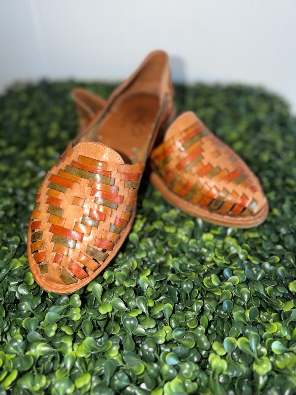 Alessia Woven Leather Slip-On Loafers in Tan, Olive & Rust